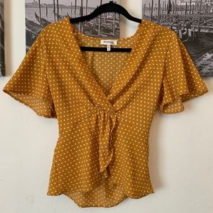 Mustard, Polka Dot Flowy Blouse